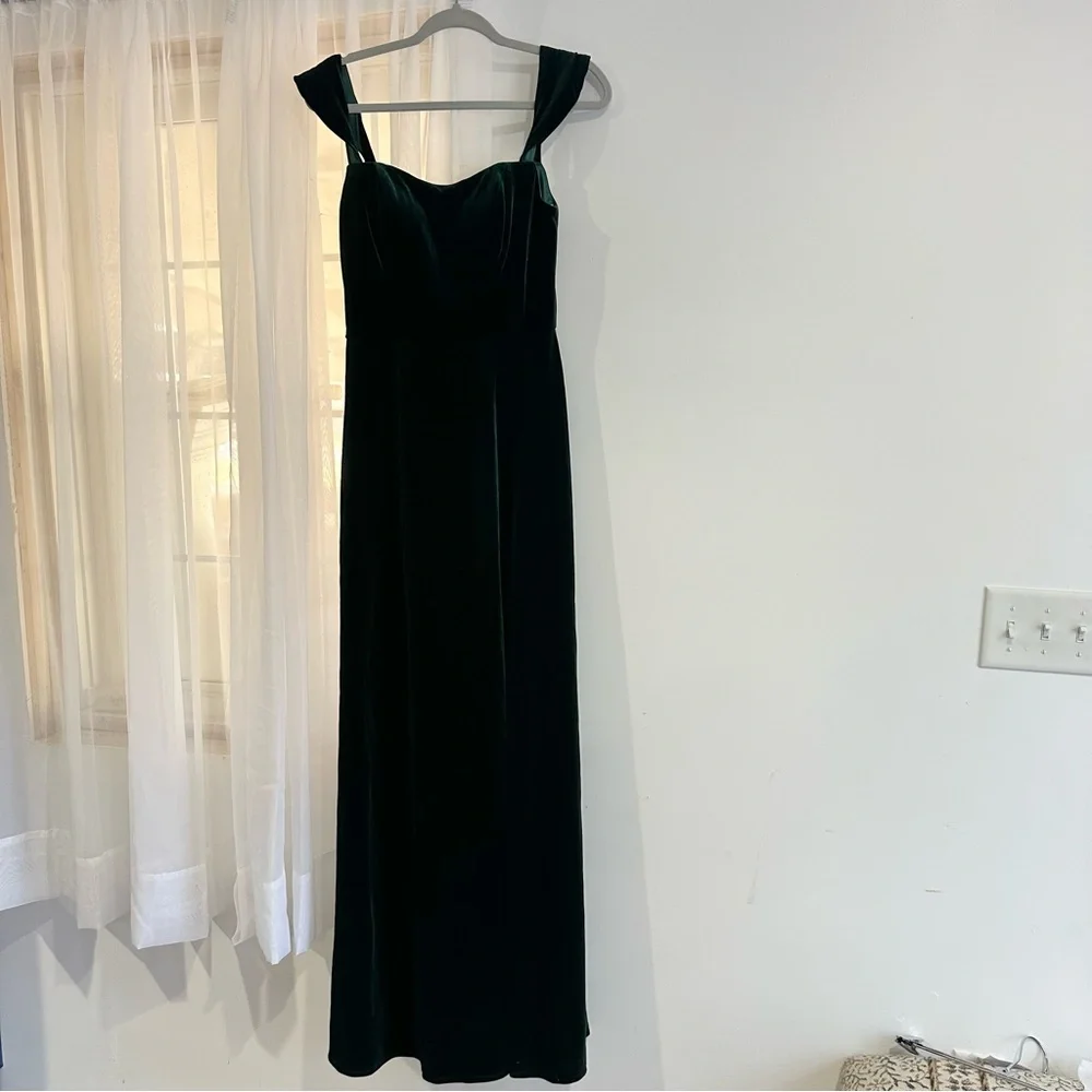 NEW Anthropologie Jenny Yoo Issa Off The Shoulder Stretch Velvet Gown Emerald - Picture 2 of 6